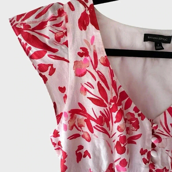 BANANA REPUBLIC NWOT FLORAL LINEN COTTON RUFFLE SLEEVE DRESS | SIZE: 4 - Picture 6 of 10